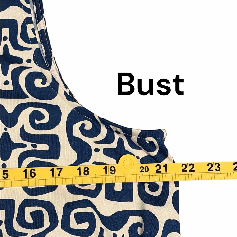 Blue and White Geometric Print Midi Dress - Picture 6 of 7